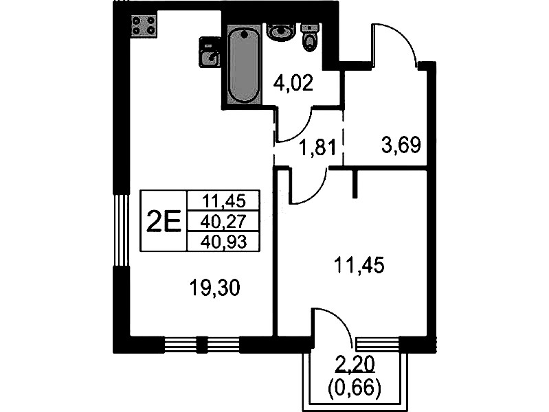 1-комнатная квартира 40.93 м², 10/15 эт., ЖК «Невская Долина»